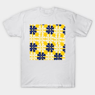 simple yellow, blue and white pattern flowers T-Shirt